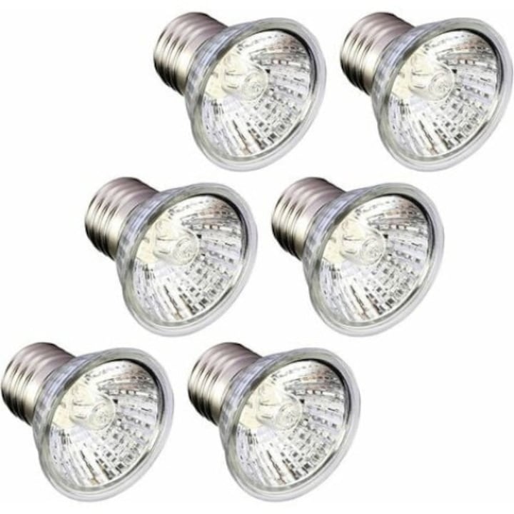 Set 6 Becuri pentru reptile, 75W, UVB/UVA, E27, metal, 5x5x5cm