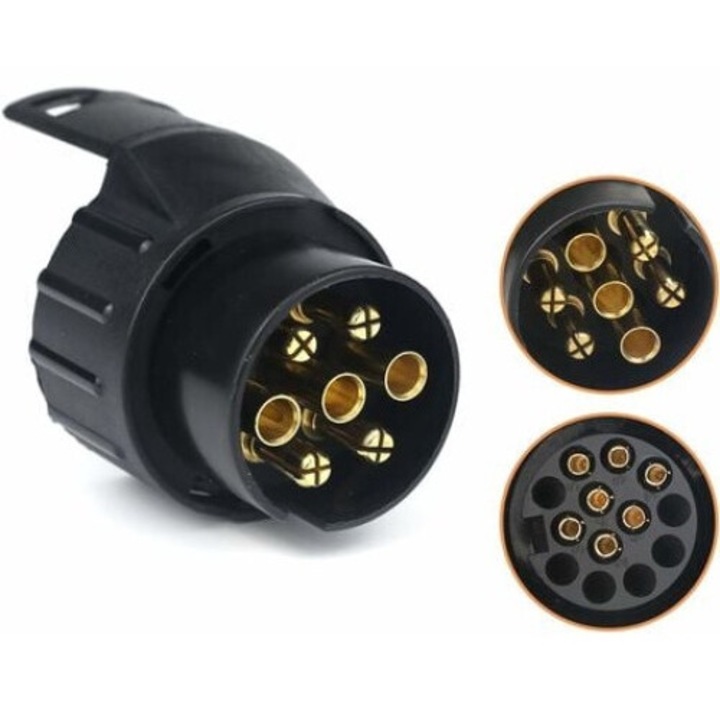 Utánfutó aljzat adapter, 7-13 tűs, ABS, fekete, 82x52x48mm