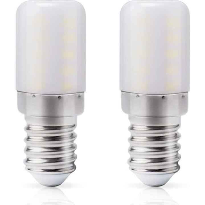 Set 2 becuri LED E14, 3W, alb cald 3000K, dimensiune 26x54mm