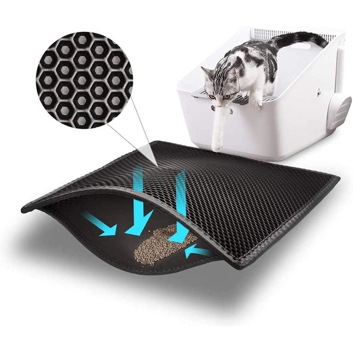 Covor pentru litiera, design tip fagure, 30,5x30,5cm, material rezistent la urina, usor de curatat