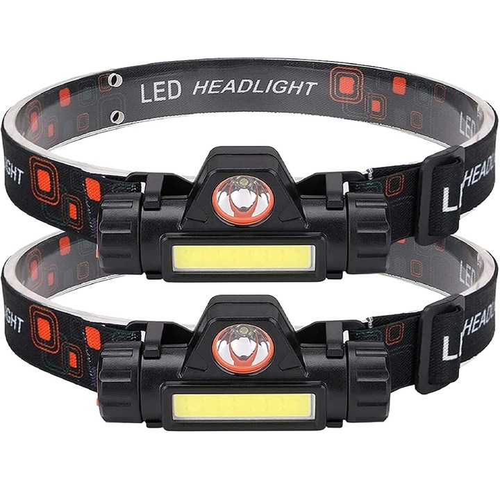 Комплект 2 челника, Алуминий, LED, IPX4, Регулируем ъгъл 90 градуса, USB зареждане, 1200 mAh, Черен
