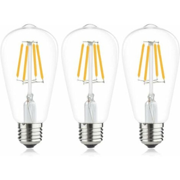 Комплект от 3 LED крушки в стил Едисон, 6W еквивалент на 48W, 2700K топло бяло, 540Lm, E27