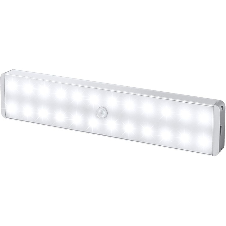 Lampa LED pentru dulap cu senzor de miscare, reincarcabila, alba, 190x30x14mm