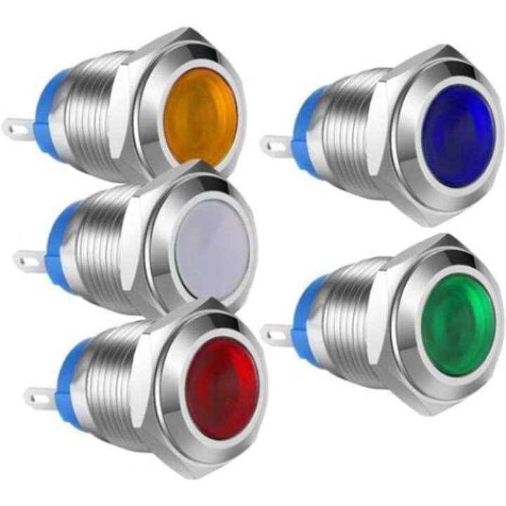 Комплект от 5 LED индикаторни крушки, Многоцветни, 12-24V