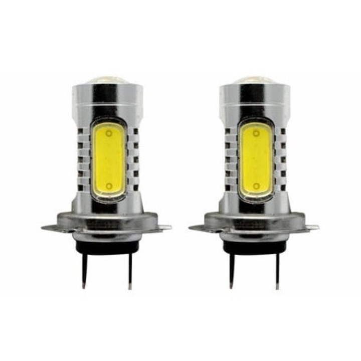 Set 2 Becuri LED pentru Far, H7, 80W, 6500K, Lumina Alba, 12V, Tehnologie COB, Iluminare 360°