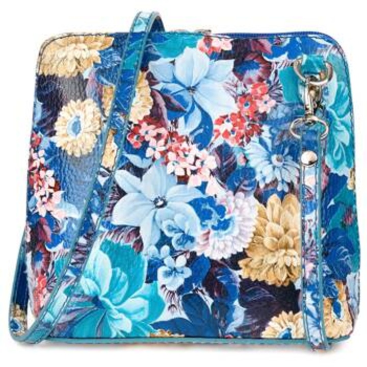 Vera Pelle válltáska, valódi bőr, virágmintás, többszínű, 17x17x8cm