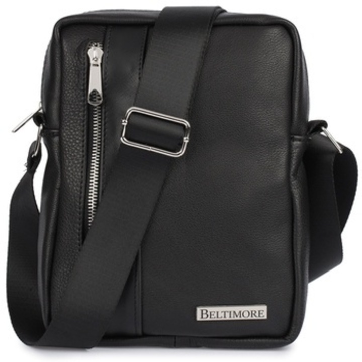 Beltimore férfi táska, bőr, rekeszes, fekete, 25x18x7cm