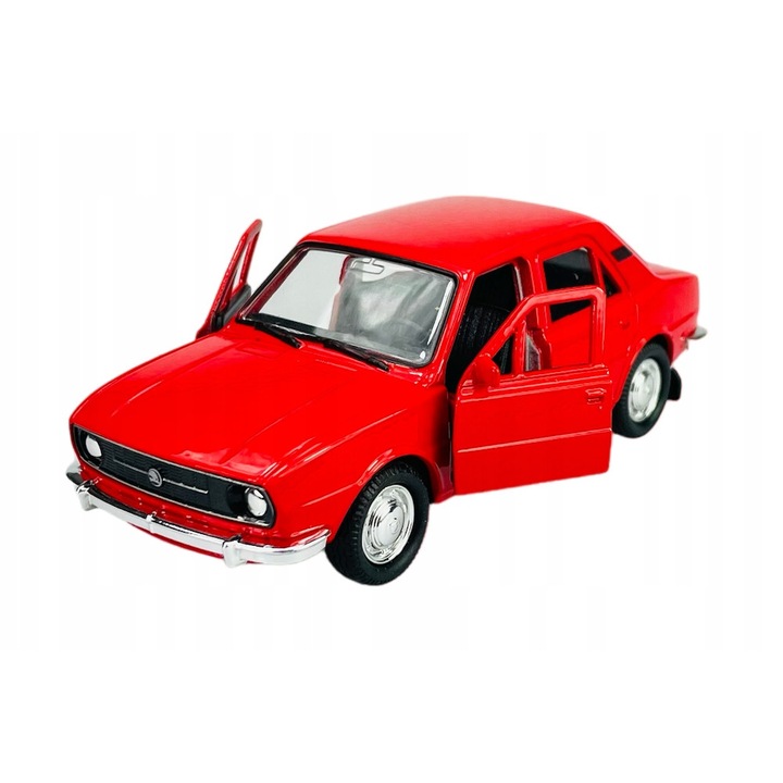 Skoda 105 L autómodell, Welly, Fém, 1:34 méretarány, 10 x 4.5 x 4 cm, Piros/Fekete