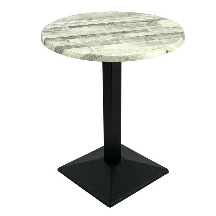 Masa bistro rotunda D60xd60xh74cm Raki White Block, blat werzalit si baza metalica neagra