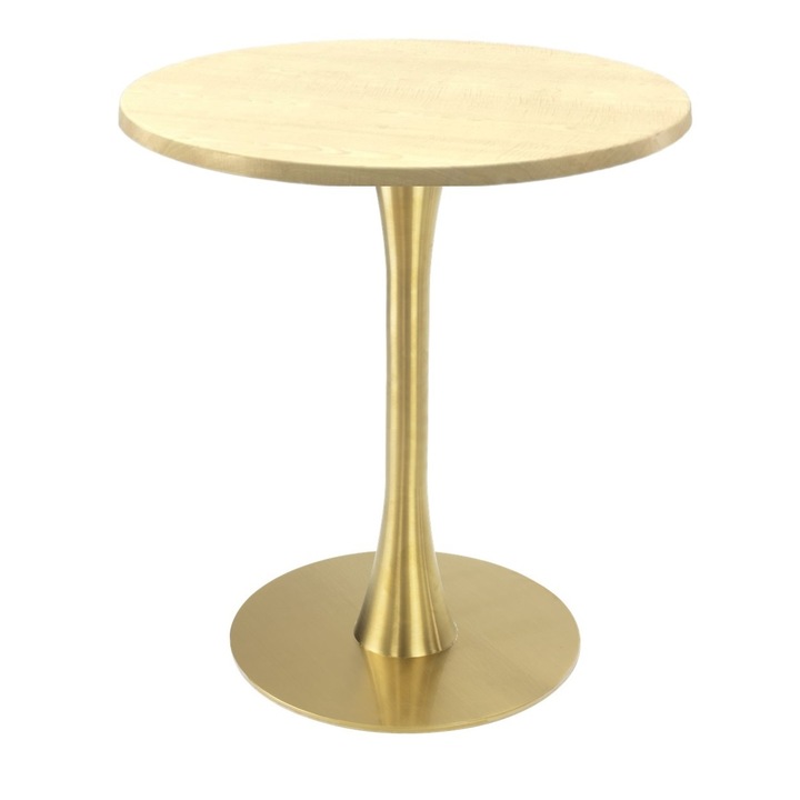 Masa bistro rotunda Raki Maple, D60xh74cm, blat werzalit si picior metalic auriu cu baza rotunda 45cm