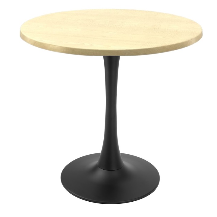 Masa cafenea rotunda Raki Maple, D70xh74cm, blat werzalit si picior central metalic negru cu baza rotunda 50cm