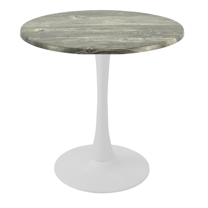 Masa cafenea/bistro rotunda Raki Olp Pine, D70xh74cm, blat werzalit si picior central metalic alb cu baza rotunda 50cm