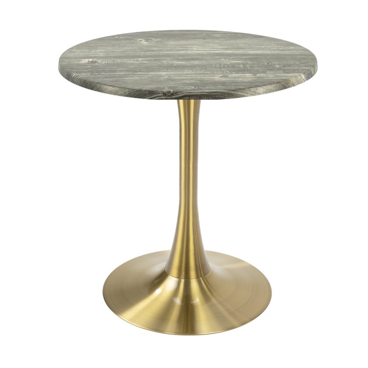 Masa bistro rotunda Raki Olp Pine, D60xh74cm, blat werzalit si picior central metalic auriu cu baza rotunda 50cm