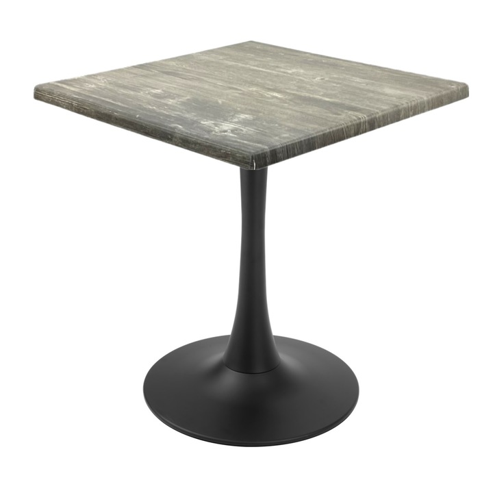 Masa restaurant/terasa patrata Raki Olp Pine, 70x70xh74cm, blat werzalit si picior central metalic negru cu baza rotunda 50cm