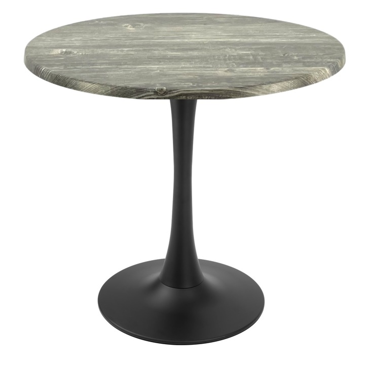 Masa restaurant/cafenea rotunda Raki Olp Pine, D80xh74cm, blat werzalit si picior central metalic negru cu baza rotunda 50cm