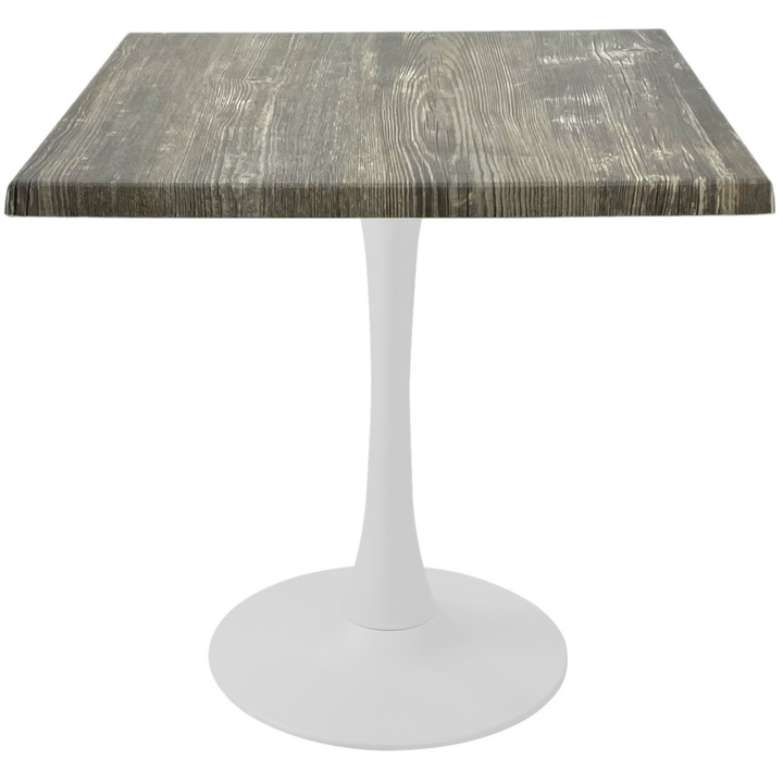 Masa pentru terasa/restaurant patrata Raki Olp Pine, 80x80xh74cm, blat werzalit si picior central metalic alb cu baza rotunda 50cm