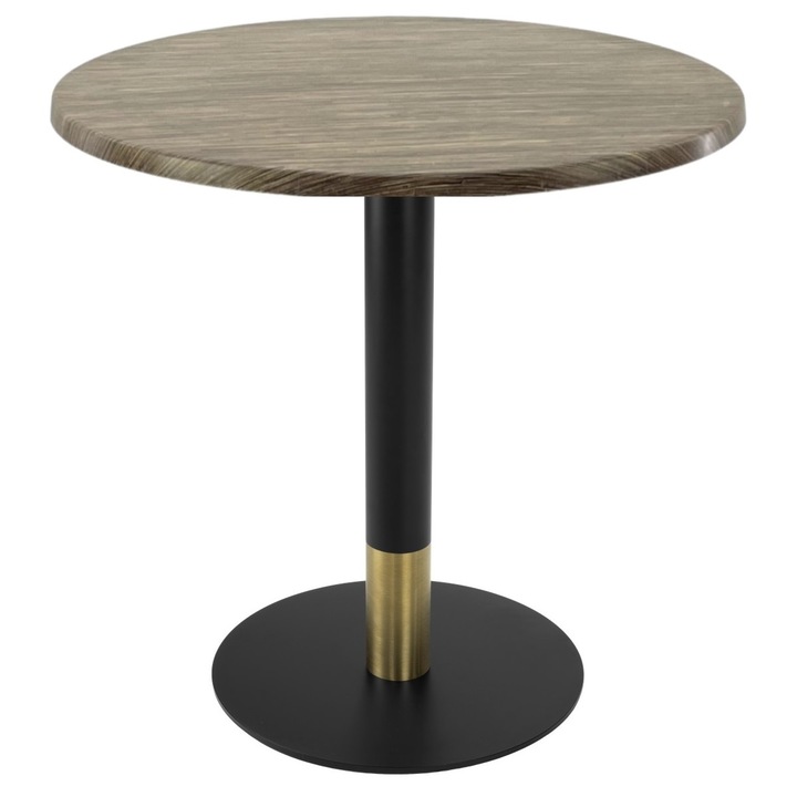 Masa pentru cafenea/bistro rotunda Raki Dark Seagrass, D70xh74cm, blat werzalit si picior metalic cu baza rotunda negru/auriu