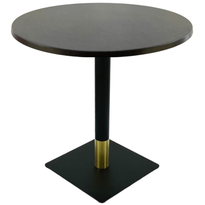 Masa restaurant interior/exterior rotunda Raki New Wenge, D80xh74cm, blat werzalit si picior metalic negru/auriu
