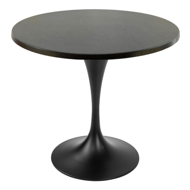 Masa restaurant interior/exterior rotunda Raki New Wenge, D80xh74cm, blat werzalit si picior metalic negru cu baza rotunda 50cm