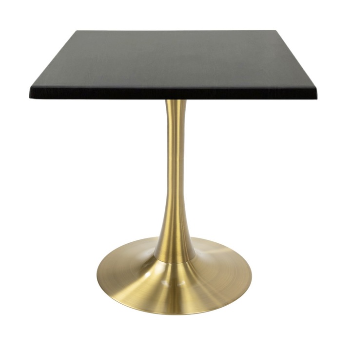 Masa cafenea interior/exterior patrata Raki New Wenge, 70x70xh74cm, blat werzalit si picior central metalic auriu cu baza rotunda 50cm