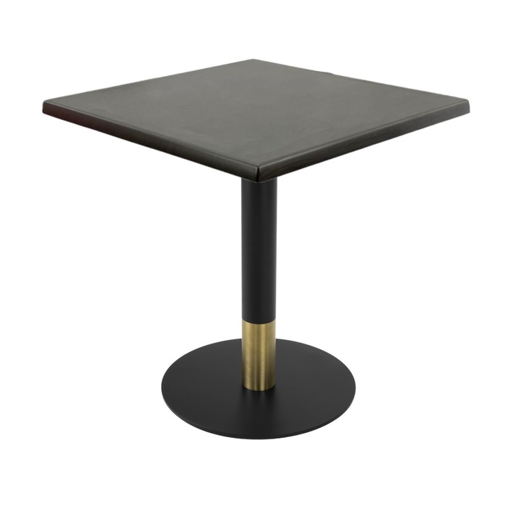 Masa cafenea interior/exterior patrata Raki New Wenge, 70x70xh74cm, blat werzalit si picior metalic cu baza rotunda negru/auriu