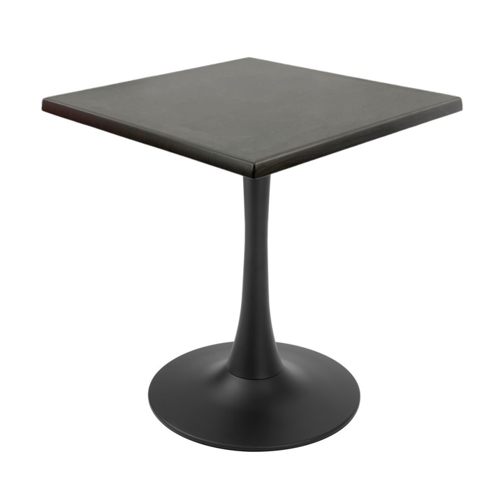 Masa cafenea interior/exterior patrata Raki New Wenge, 70x70xh74cm, blat werzalit si picior central metalic negru cu baza rotunda 50cm