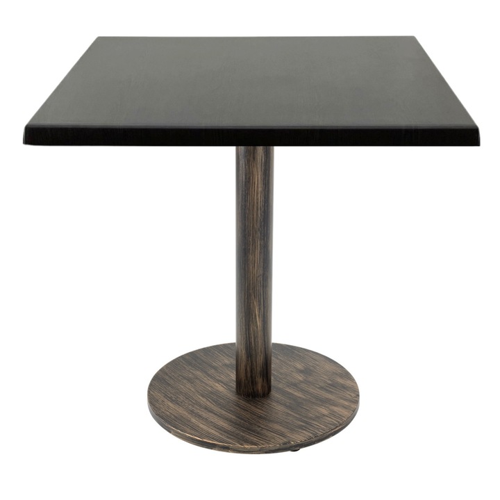 Masa pentru terasa/restaurant patrata Raki New Wenge, 80x80xh74cm, blat werzalit si picior metalic cu baza rotunda aspect vintage bronz antichizat