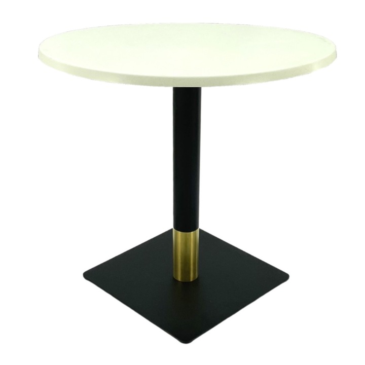 Masa bistro rotunda Raki Uni Art, D70xh74cm, blat werzalit si picior metalic negru/auriu