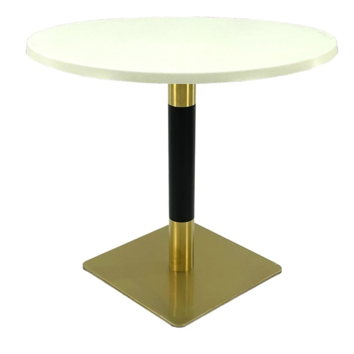 Masa pentru restaurant rotunda Raki Uni Art, D80xh74cm, blat werzalit si picior metalic cu baza patrata auriu/negru