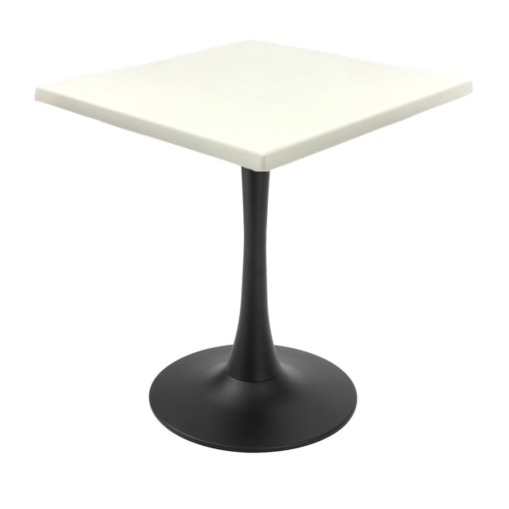 Masa bistro patrata Raki Uni Art, 70x70xh74cm, blat werzalit si picior central metalic negru cu baza rotunda 50cm