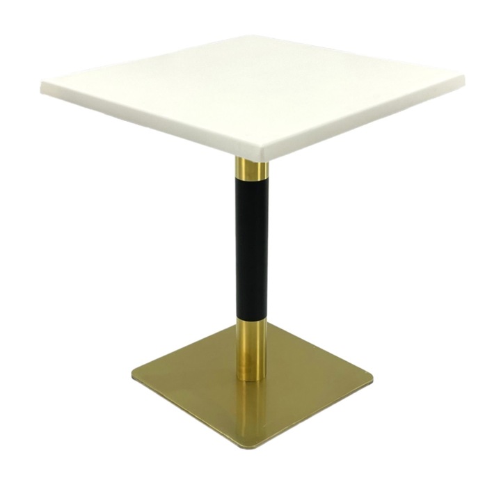 Masa bistro patrata Raki Uni Art, 70x70xh74cm, blat werzalit si picior metalic cu baza patrata auriu/negru