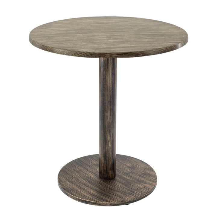 Masa pentru bistro rotunda Raki Dark Seagrass, D60xh74cm, blat werzalit si picior metalic cu baza rotunda aspect vintage bronz antichizat