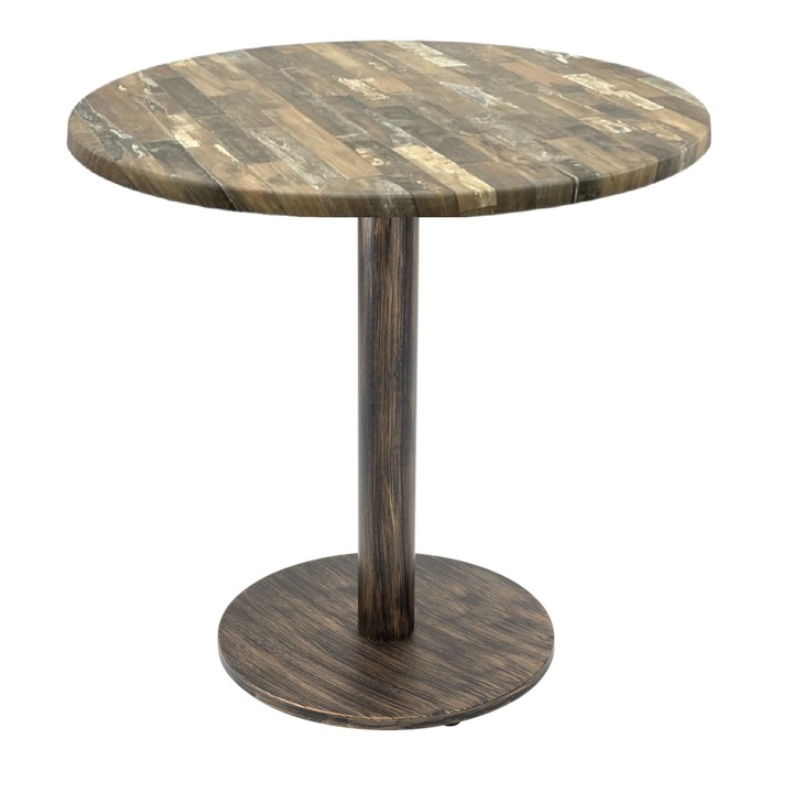 Masa rotunda bistro Raki Maracaibo, D70xh74cm, blat werzalit si picior metalic cu baza rotunda aspect vintage bronz antichizat