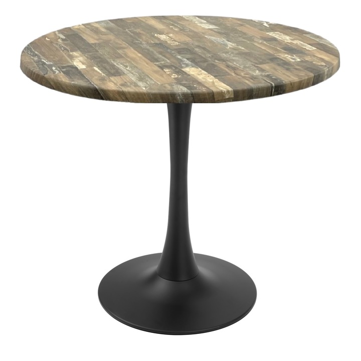 Masa rotunda cafenea Raki Maracaibo, D80xh74cm, blat werzalit si picior central metalic negru cu baza rotunda 50cm