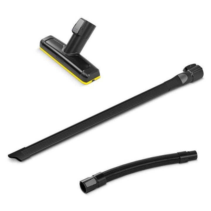 Комплект аксесоари за вътрешно почистване на автомобил Karcher за модели VC 4-7, включва накрайник за тапицерия и гъвкав маркуч