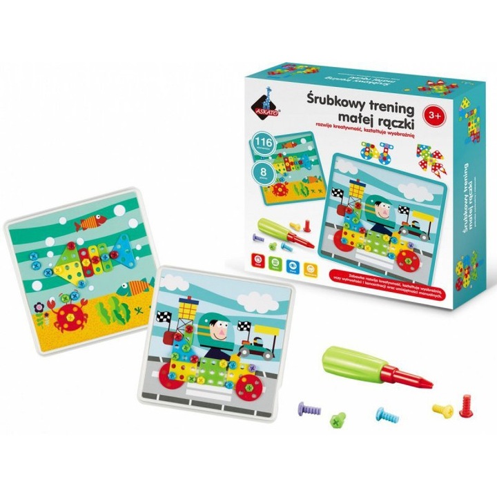 Askato mozaik készlet csavarhúzóval, 116 darabos, többszínű, 25,5x8x25,5 cm