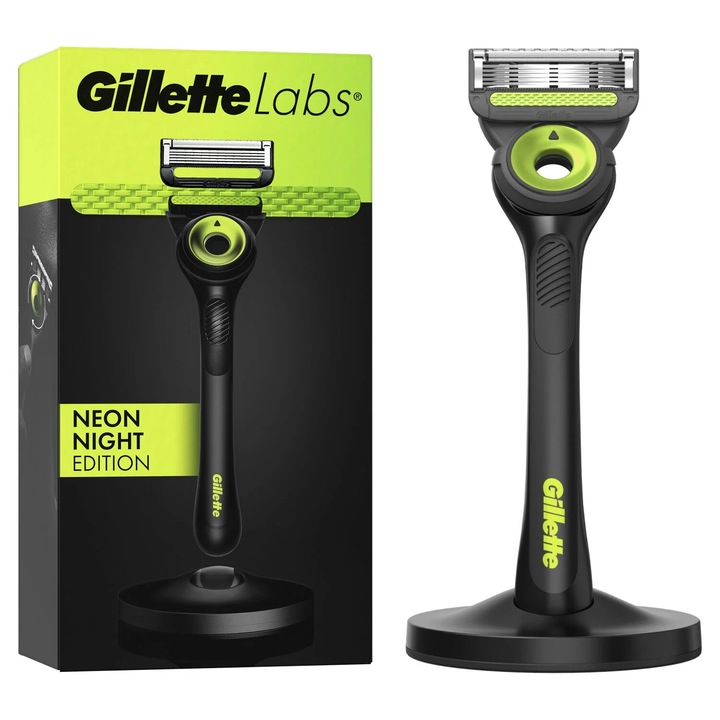 Gillette Labs Neon Night Edition borotva, 1 db tartalék, mágneses tartó