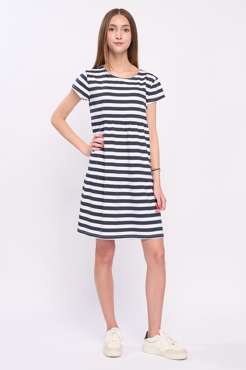 Timeout, Rochie mini in dungi, Alb, Bleumarin, S