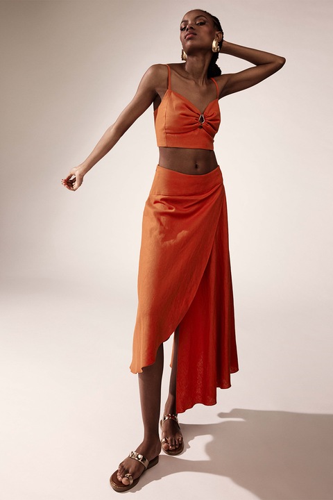 Alina Cernatescu, Set de top si fusta din in si bambus - 2 piese, Portocaliu stins, L