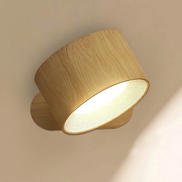 Lampa de perete LED, LEOKOR®, Reincarcabila, 3 temperaturi de culoare, 3 niveluri de luminozitate, Detasabile si cu rotire 360°, Aspiratie magnetica，7.5x4.5 cm, Culoarea lemnului