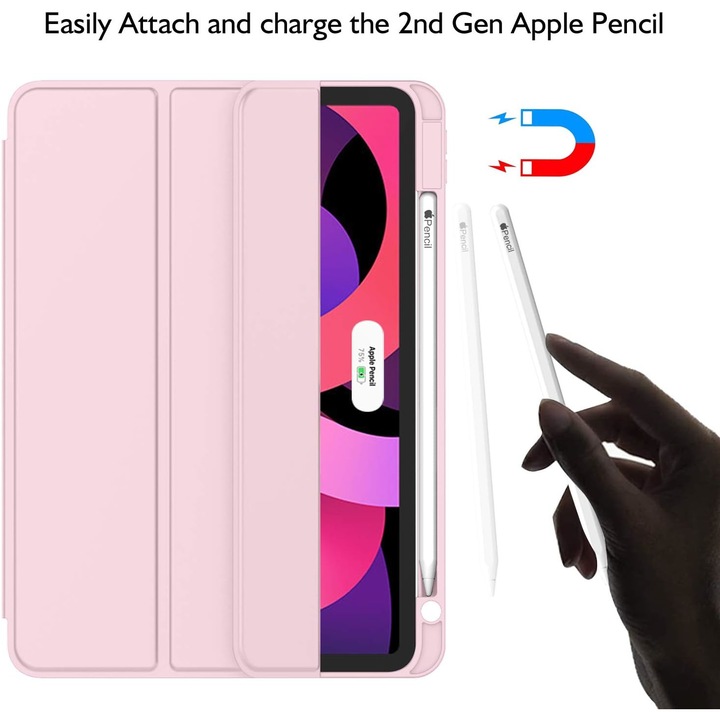 Husa pentru iPad Air 11 inchi M2 2024 cu suport pentru creion [Auto Sleep/Wake], carcasa cu suport triplu, Roz