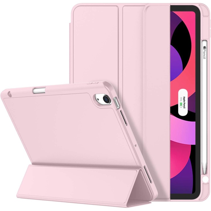 Калъф, Съвместим с iPad Air 13 инча M2 2024 с държач за молив, поддръжка на Touch ID и автоматично събуждане/заспиване, розов