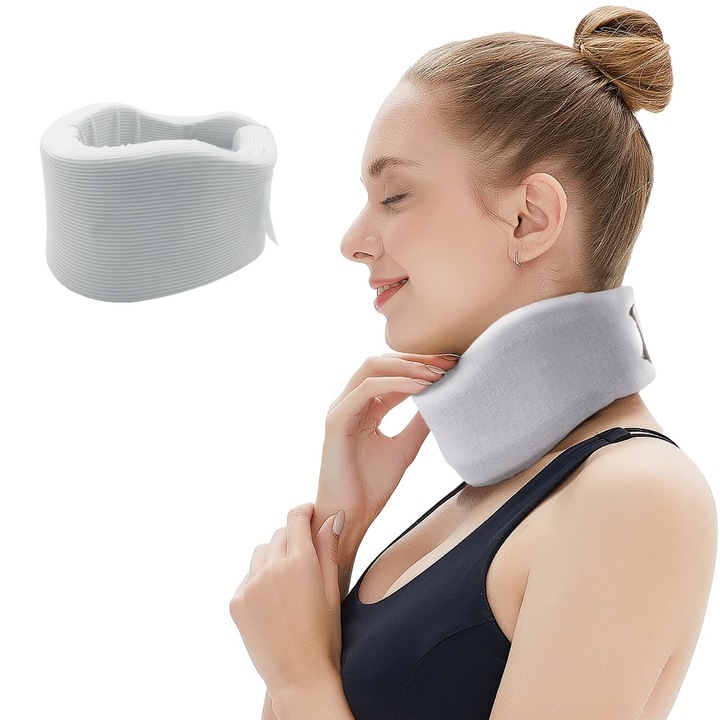 Guler Cervical, postura corecta，Suport Confortabil pentru Gat，Portabil，Universal, Gri