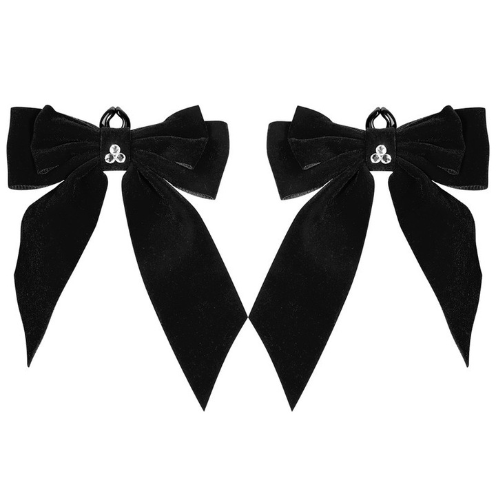 Clips pentru sfarcur, Model fundita, matase, fluture, negru, set 2 buc, 42.9g