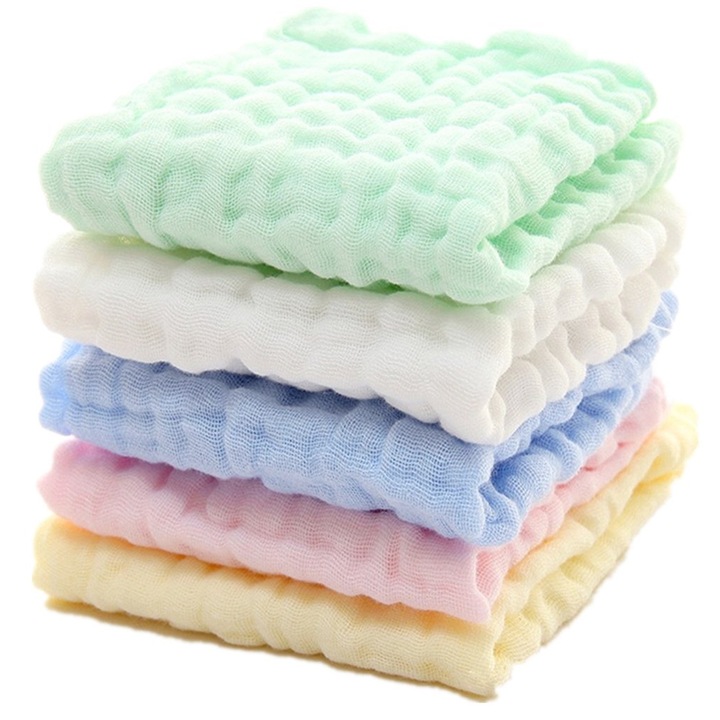 Set 5 Prosoape Din Muselina Pentru Copii, Zggzerg, Super absorbant, Moale si prietenos cu pielea, Respirabil, Nu este usor de pierdut parul, Poate fi utilizat pentru spalarea fetei, scaldarea, Bumbac, 30 x 30cm, 5 culori