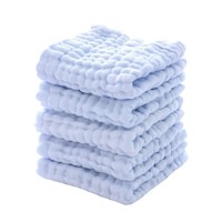 Set 5 Prosoape Din Muselina Pentru Copii, Zggzerg, Super absorbant, Moale si prietenos cu pielea, Respirabil, Nu este usor de pierdut parul, Poate fi utilizat pentru spalarea fetei, scaldarea, Bumbac, 30 x 30cm, Albastru