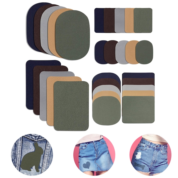 Set 30 petice termo, NUODWELL, Cu forme patrate si ovale, Rezistent la uzura, Durabil si fiabiln, Usor de manevrat, Pentru haine, pantaloni, pungi, canapea scaun si gauri, Textil, 5 dimensiuni diferite, Multicolor