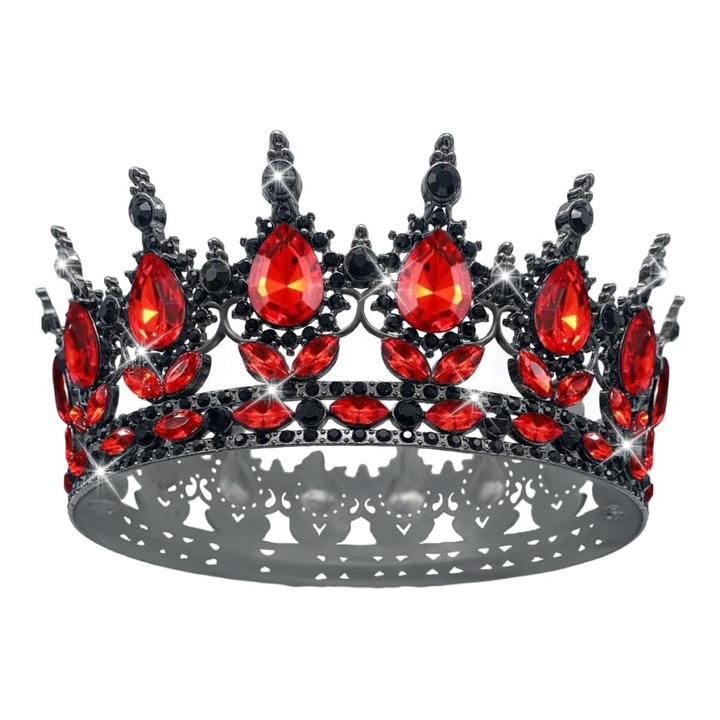 Tiara pentru femei Tyrael-SEA, strasuri rosii, negru, 15.5x12.2x5.3cm, metal