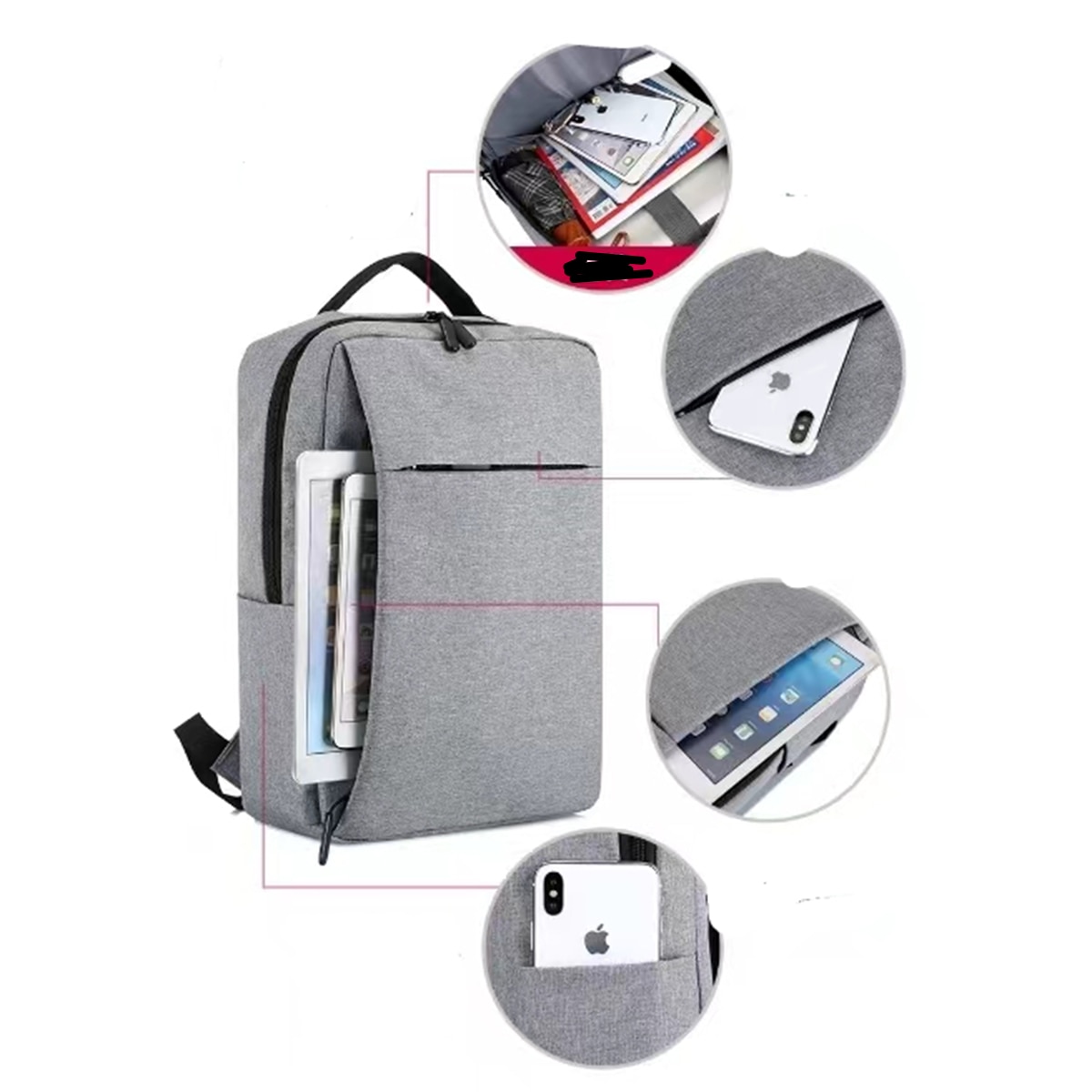 Rucsac laptop, impermeabil, anti-zgarieturi, port USB, gri, 31x40x10cm