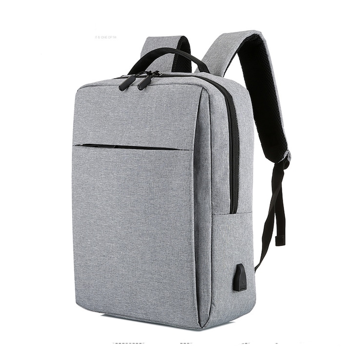 Rucsac laptop, impermeabil, anti-zgarieturi, port USB, gri, 31x40x10cm